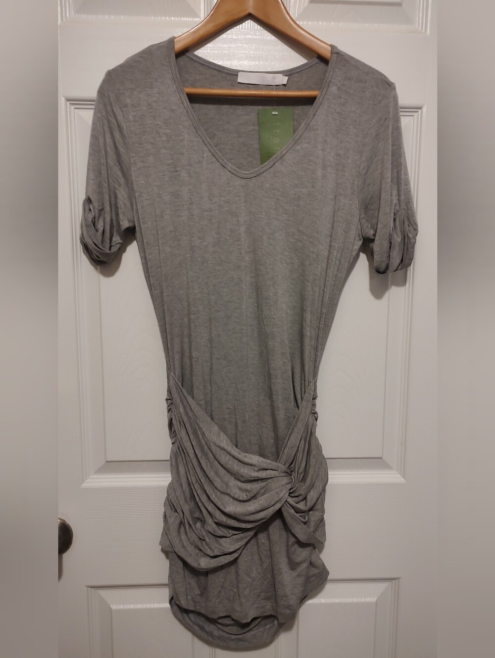 Grey Ruched V-Neck Mini Dress